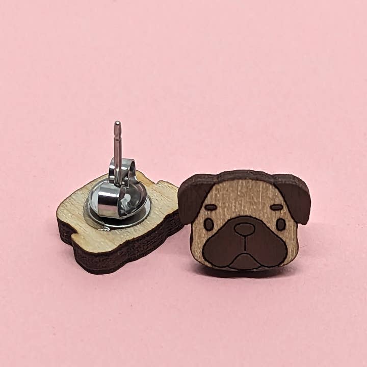 Unpossible Cuts - Wholesale Stud/Post Earrings - Pug Handmade Wood Earrings | Pet Lover | Dog