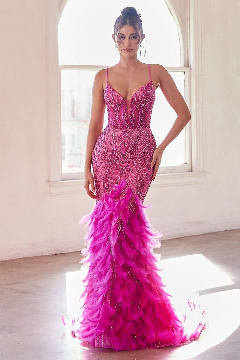 Tux-USA® - Wholesale Gown - Women's - Fully Embellished & Feathered Mermaid Gown3