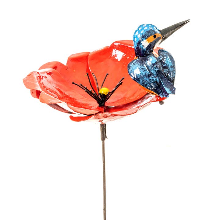 Zimba-Arts - Wholesale Beeldje/beeldhouwwerk - METALEN GROTE RODE KONINGSVOGEL PAPAVERBLOEM1