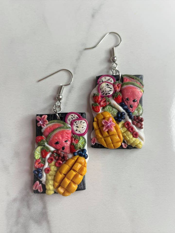 Polymer clay earrings - Fruit Platters | food jewellery for wholesale by PrettySpookyDesigns