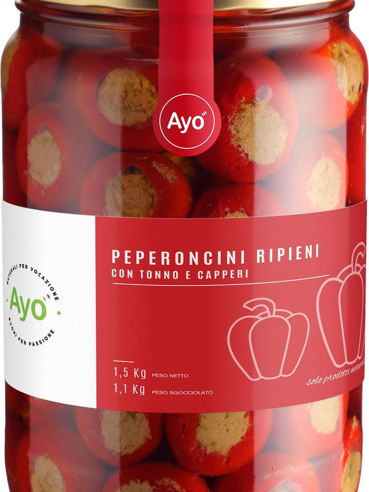 CHILI PEPPERS STUFFED WITH HO.RE.CA TUNA for wholesale by Ayo' Alimenti