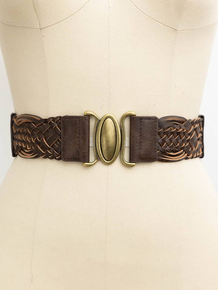 Oval spänne flätat elastiskt bälte - svart, brun och kamel 🤎 för wholesale av Leto Accessories