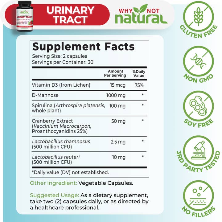 WhyNotNatural - Wholesale Oral Supplement/Vitamin - 5-in-1 UTI Pills with D Mannose, Urinary Health Formula3