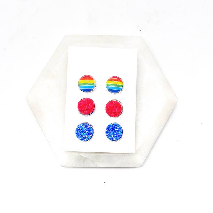 Baubles by B - Wholesale Jewelry Set - Classic Rainbow Druzy Stud Set Trio St Patricks3