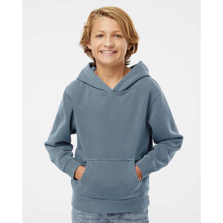 Middelgewicht, pigmentgeverfd sweatshirt met capuchon voor jongeren voor wholesale door Lucky Avocado