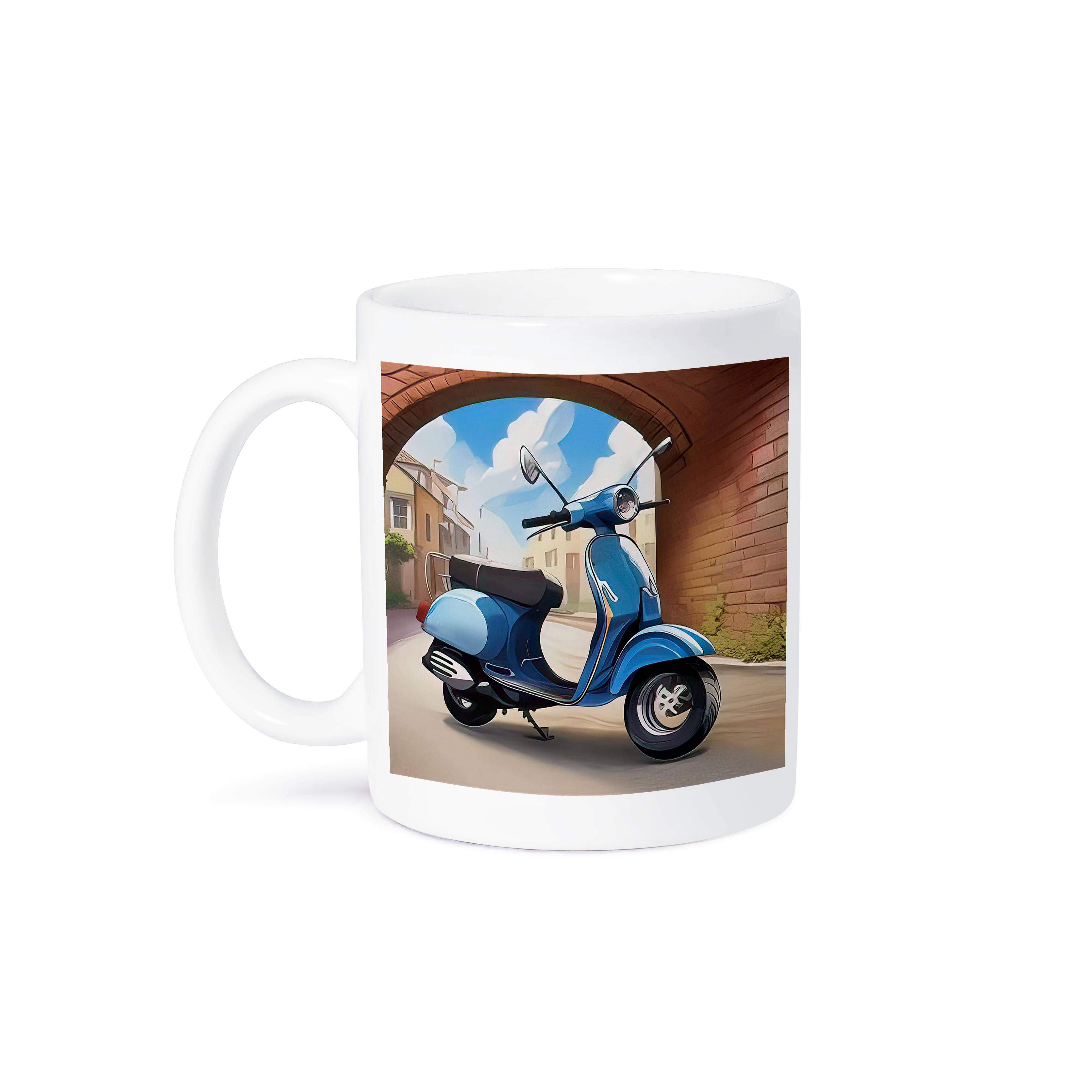 3dRose - Wholesale Coffee Mug - 3dRose, Blue classic scooter stands under the arch over the city street gift, Mug8