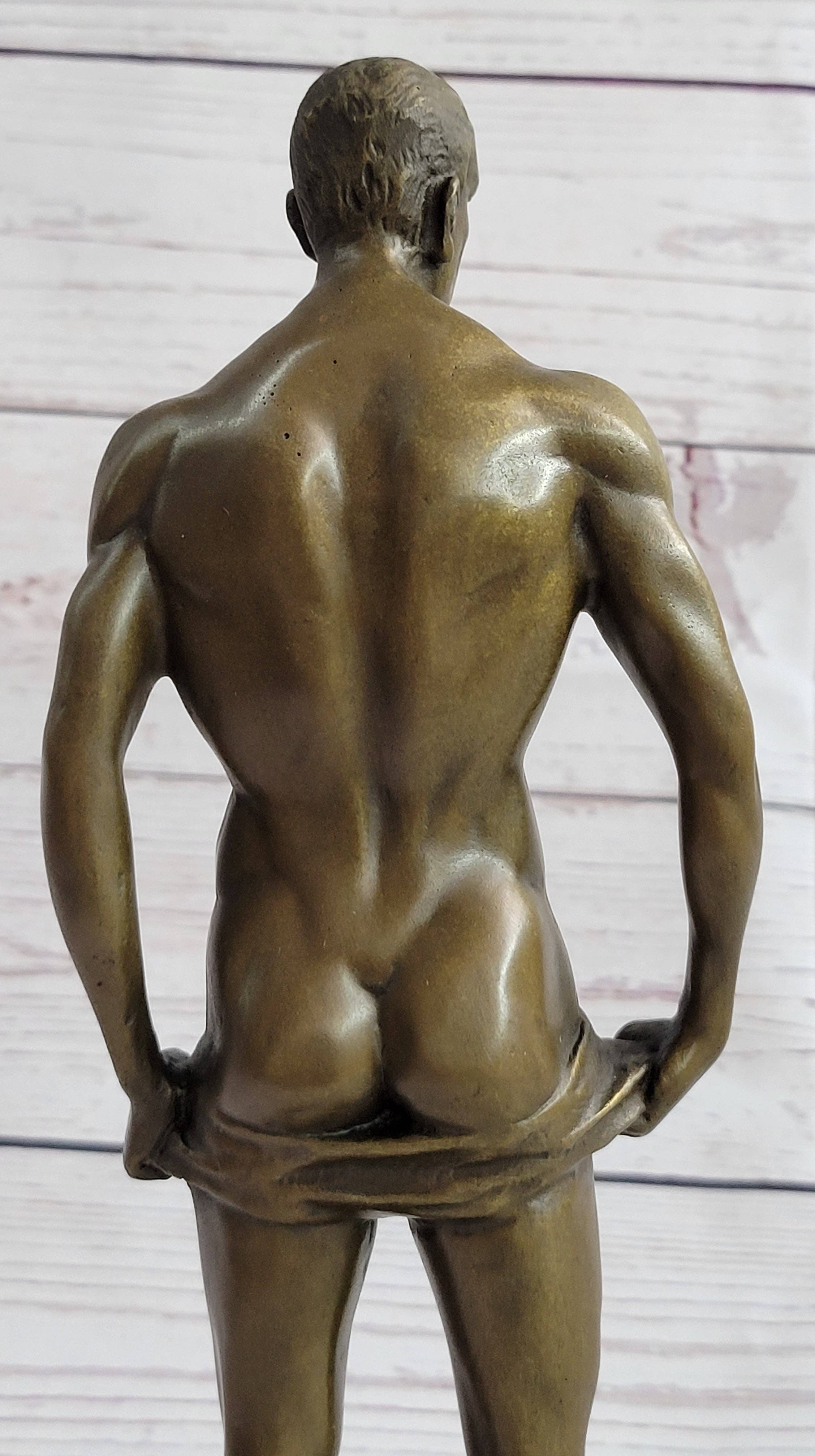Bronzhaus - Wholesale Sculpture - Well Endowed Muscular Nude Male Figure Gay Art Bronze Statue Sculpture Mavchi 13" x 6"8