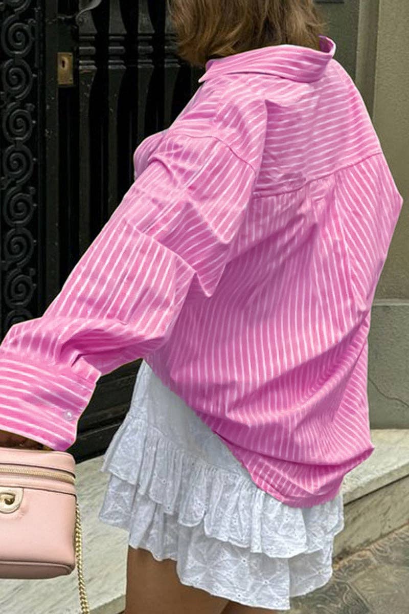 Mccolin - Wholesale Buttoned-down shirt – Women's - Striped Button-Up Long Shirt10