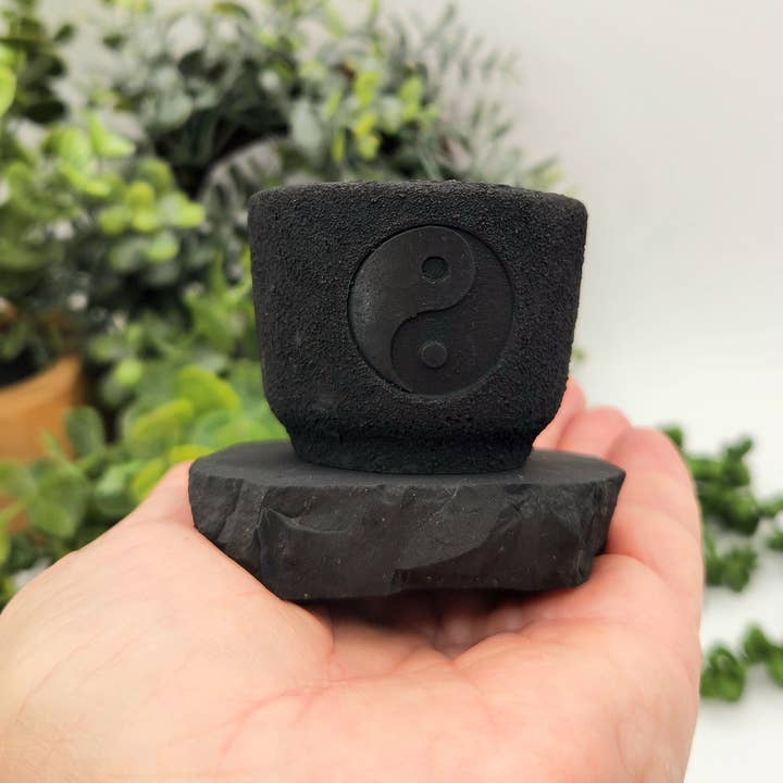 Meraki Gemstones - Wholesale Candle holder - Shungite Figurine Candle Holder-Ying Yang-EMF (6x5x5.5cm)4