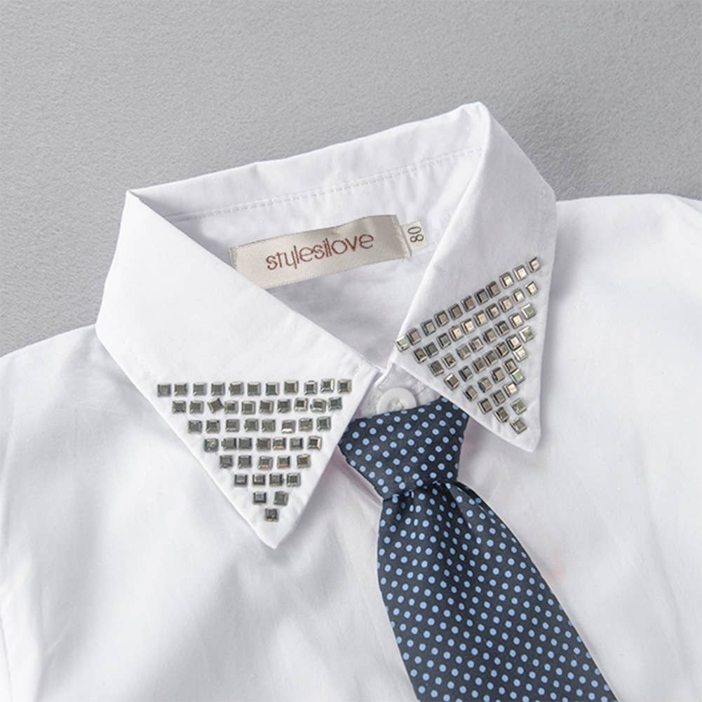 Fennco Styles - Wholesale Suit Set - Kids - Navy White Studded 4pcs Boy Formal Suit Outfit5