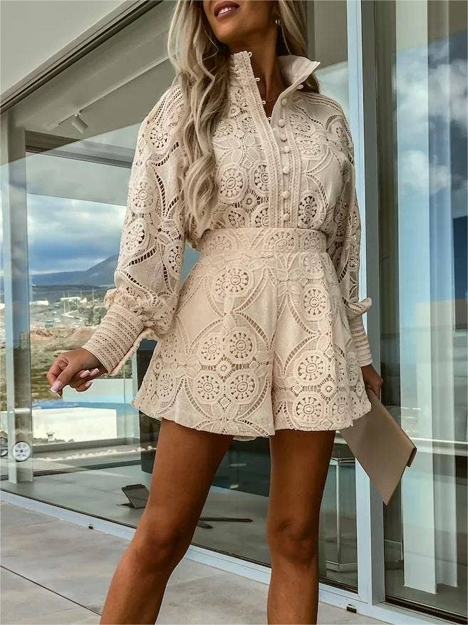 Rosa Clothing - Wholesale Top & Short Set (NOT Loungewear) - Women's - Cut out lace boho shirt top shorts sets12