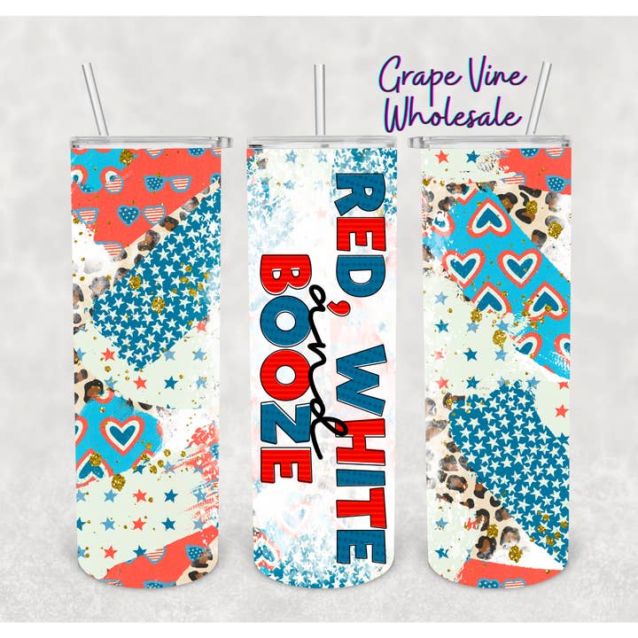 Red White & Booze 20oz Tumbler for wholesale by GrapeVineWholesale