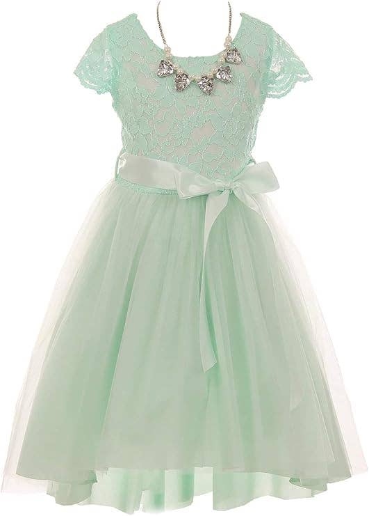 iGirlDress - Wholesale Dress - Kids - Cap Sleeve Floral Lace High Low Tulle Special Occasion Dress0
