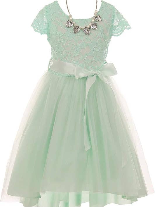 iGirlDress - Wholesale Dress - Kids - Cap Sleeve Floral Lace High Low Tulle Special Occasion Dress