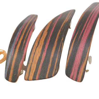 wooden hair clip, normal size (83mm), colorful veneers for wholesale by Holzkunstwerkstatt