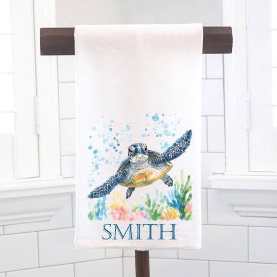 Personalized Sea Turtle Flour Sack Tea Towel Gift for wholesale by Moman Sales, Inc.