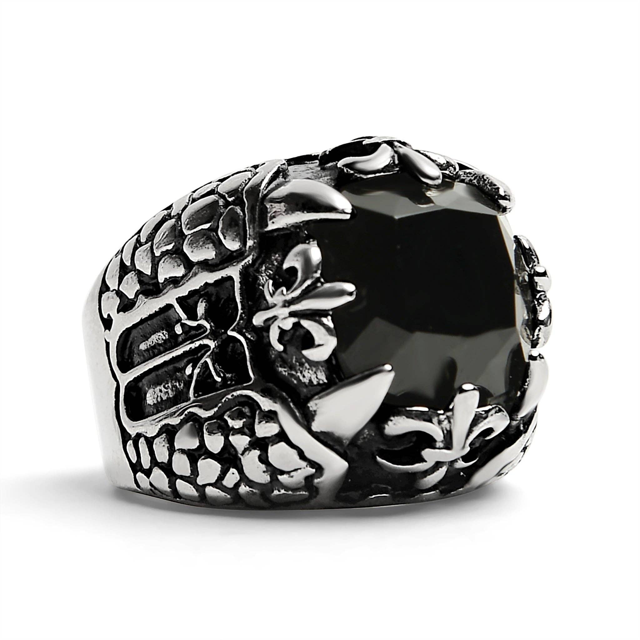 WJW - Wholesale Cocktail/Statement Ring - Stainless Steel Fleur De Lis Stone Gothic Statement Ring2