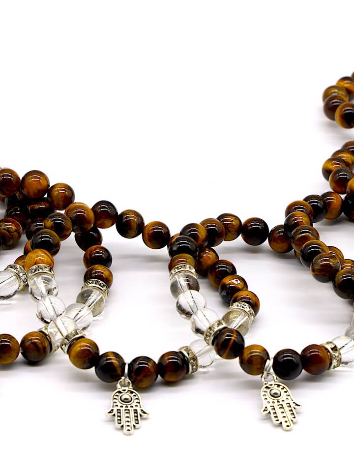 8mm Hamsa Ornament Handcrafted Clear Quartz Mixed Bracelet for wholesale by Himalaya Handmade