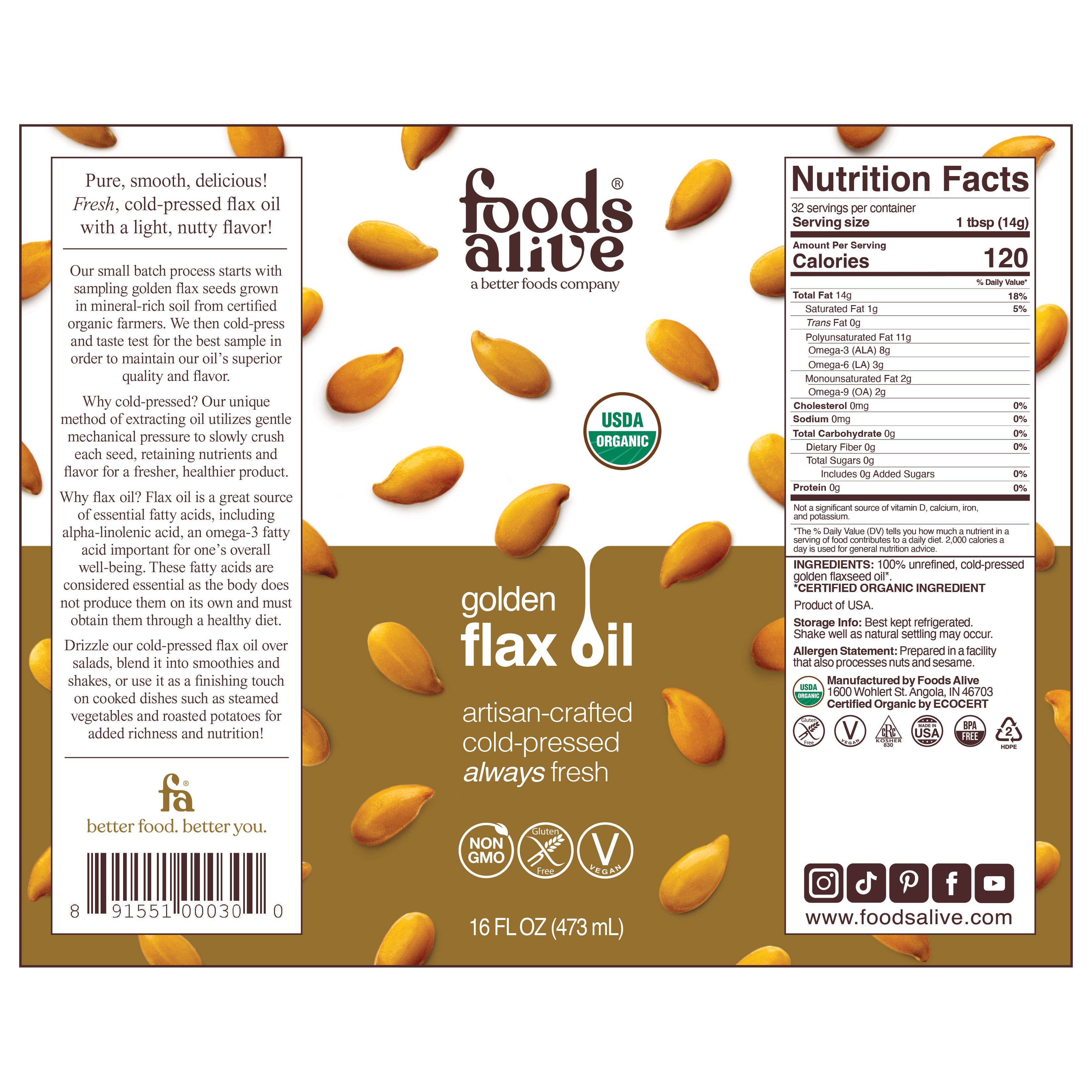 Foods Alive - Wholesale Oral Supplement/Vitamin - Gold Flax Seed Oil - Artisan Cold-Pressed, Organic7