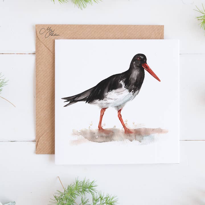 Tarjeta de felicitación Oyster Catcher para venta al por mayor de Meg Hawkins Art