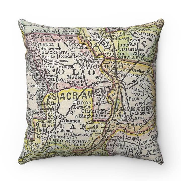 Sacramento California Map Pillow – 18" Square Throw Pillow for wholesale by Daisy Mae Designs