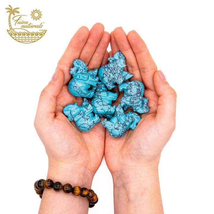 Faiza Naturals – Engroshandel Pyntefigur – Turkis elefantfigur (håndskåret)2