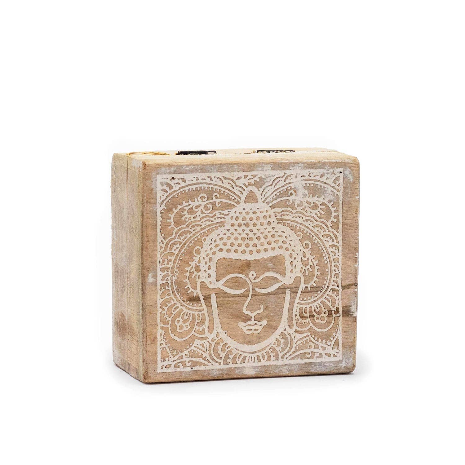 Etnico del Mondo - Wholesale Decorative Box - White Buddha Box in Carved Mango Wood2