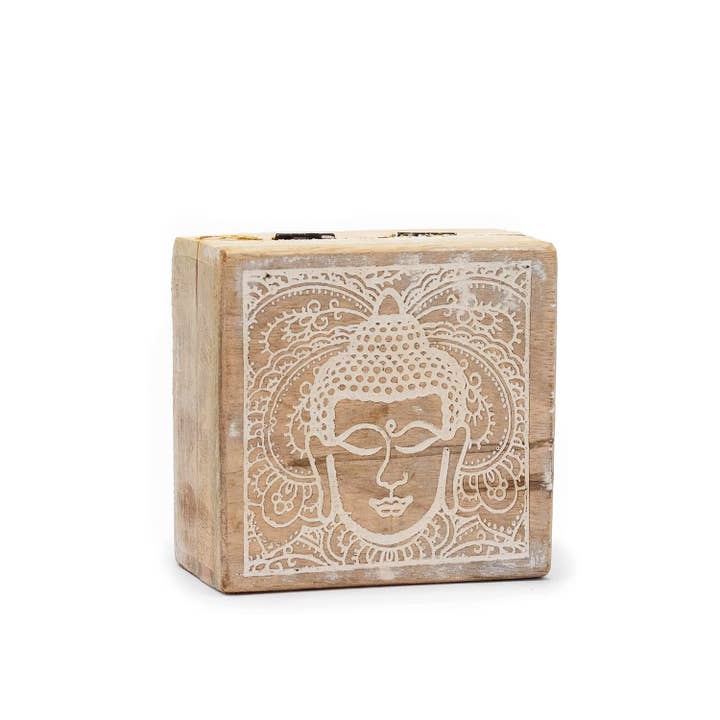 Etnico del Mondo - Wholesale Decorative Box - White Buddha Box in Carved Mango Wood2