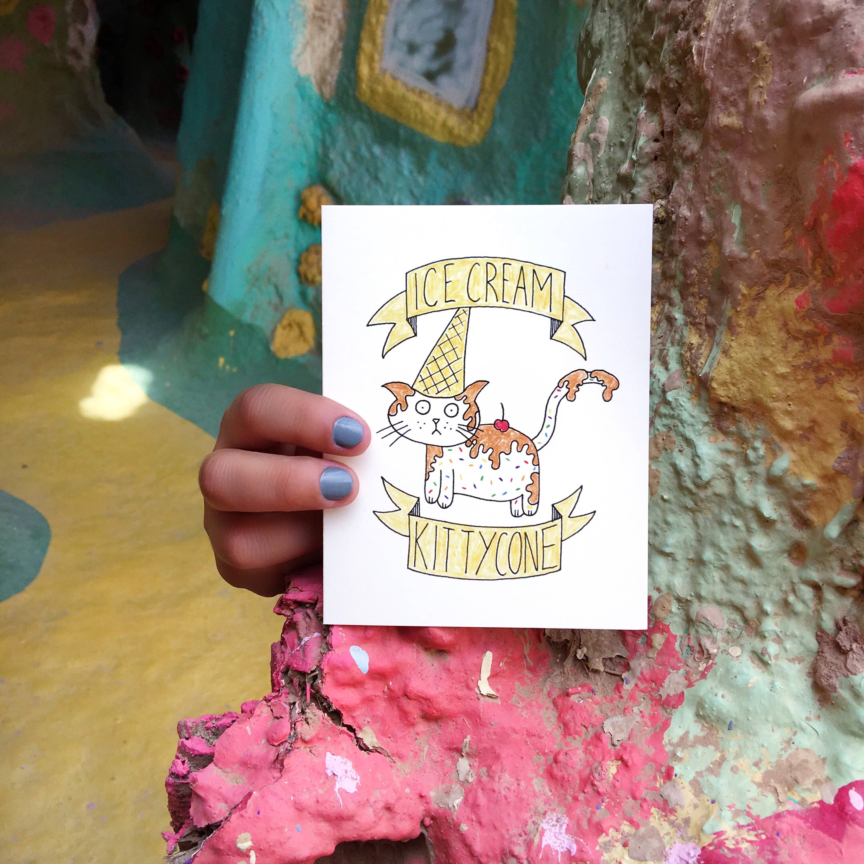 Chateau Blanche - Wholesale Everyday Greeting Card - Ice Cream Kitty Cone Card2