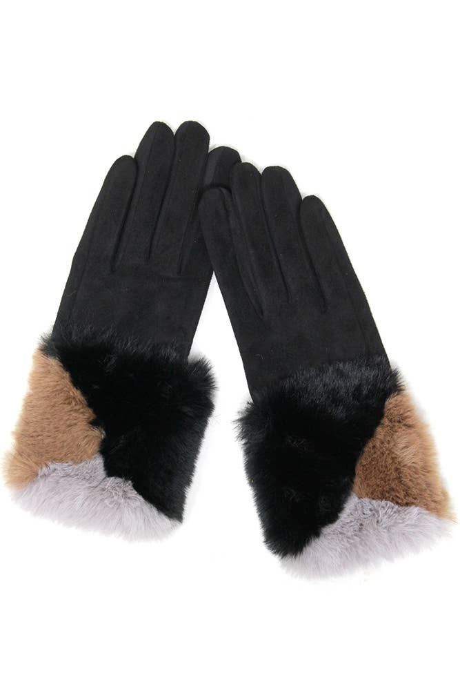 Hana - Wholesale Gloves - Women's - Suede with color faux fur cuff smart gloves0