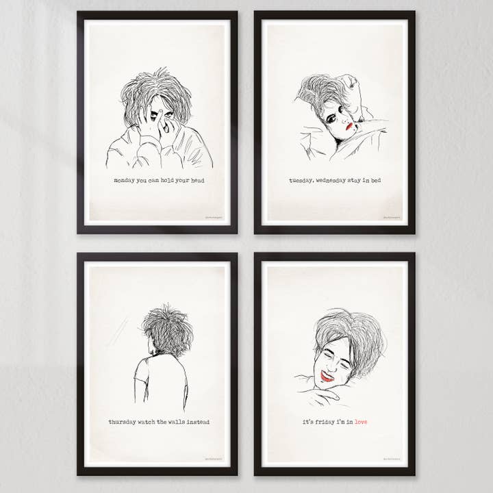Friday I'm In Love - Set de 4 | The Cure | Robert Smith para venta al por mayor de ArtyBurgers