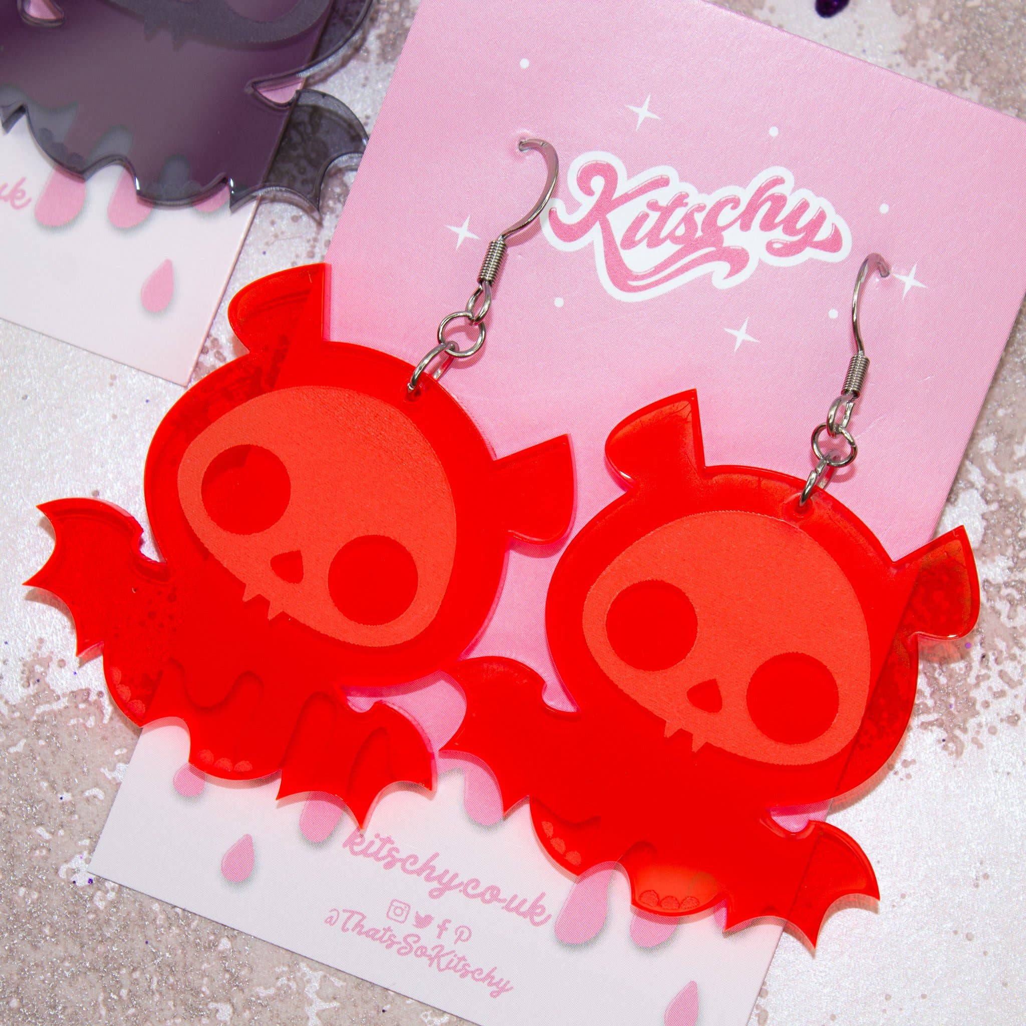 Kitschy - Wholesale Dangle Earrings - Skelli Bat Earrings Laser Cut Acrylic0