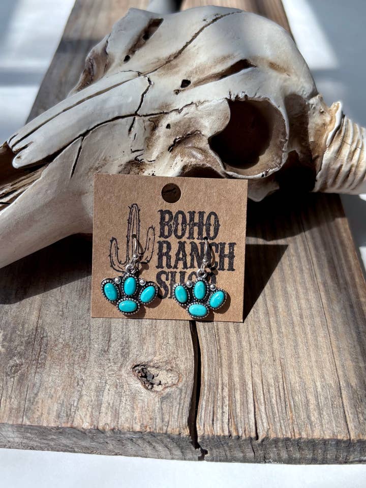 Western Turquoise Stone Paw Dangle Earring for wholesale by Boho Ranch Shop