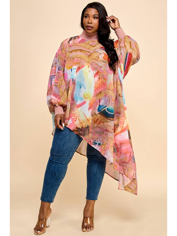 Namatt Design - Wholesale Blouse - Dames - Plus Mesh blouse met ronde hals en lange mouwen en diagonale bandjes1