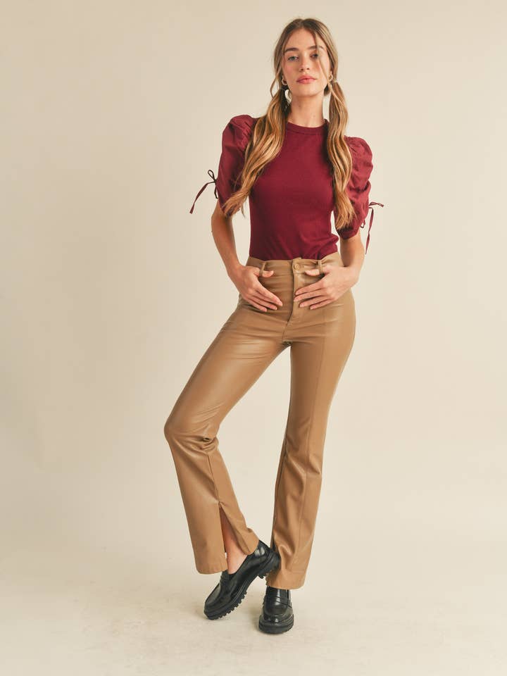 &MERCI - Wholesale Knit Top - Women's - RUCHED SLEEVE MIXED MEDIA TOP MSW246423