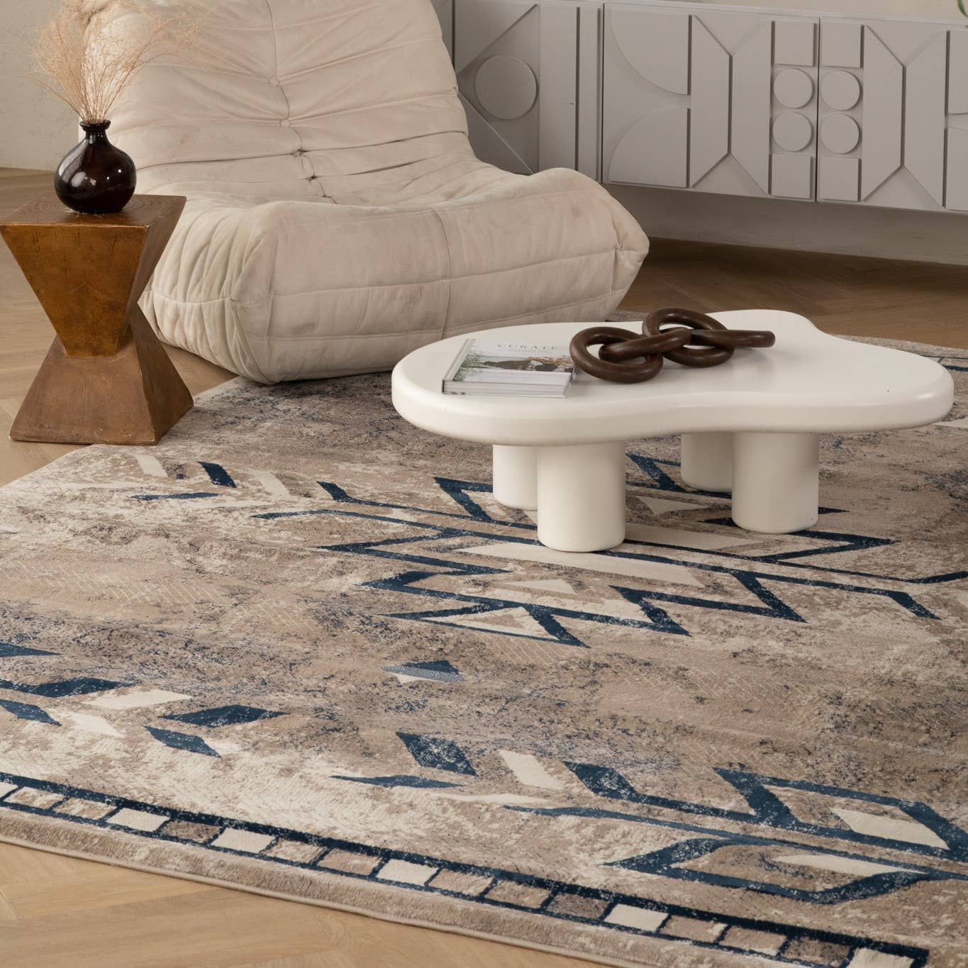 Contemporary South-Western Blue Beige Indoor Area/Runner Rug for wholesale on Faire3