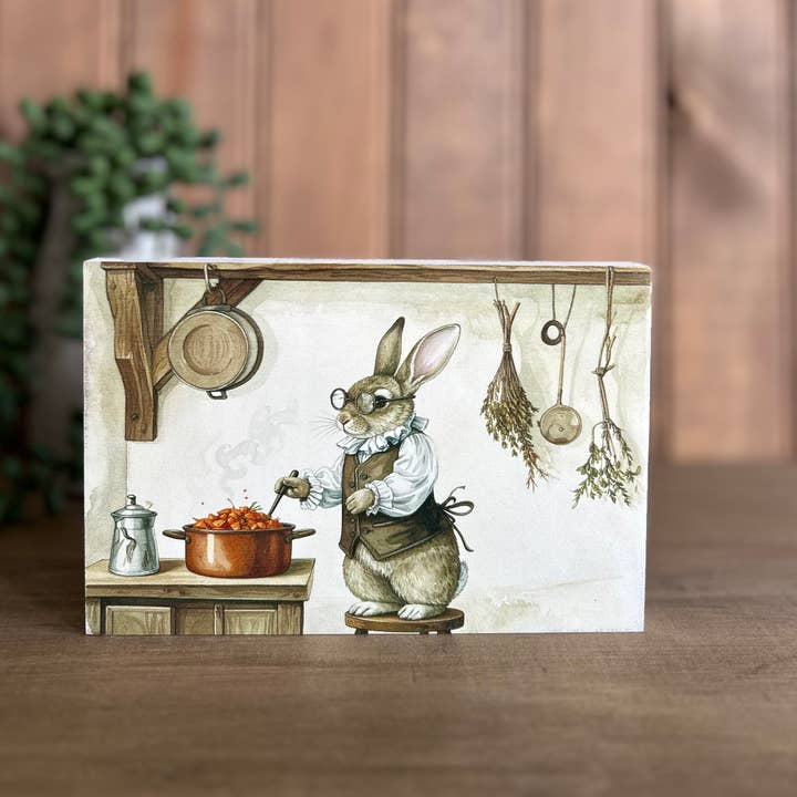 Bunny Making Stew -Rustic Animal Spring 2026 Decor Wood Sign for wholesale by Inkwood Crafters