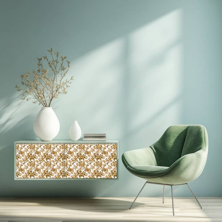 Mi Alma LLC – Azulejo de papel de parede por atacado – Adesivos de Azulejo Autocolantes com Padrão de Flores Douradas Rústicas Florais Estilo Boho Papel de Parede Modelo - L435