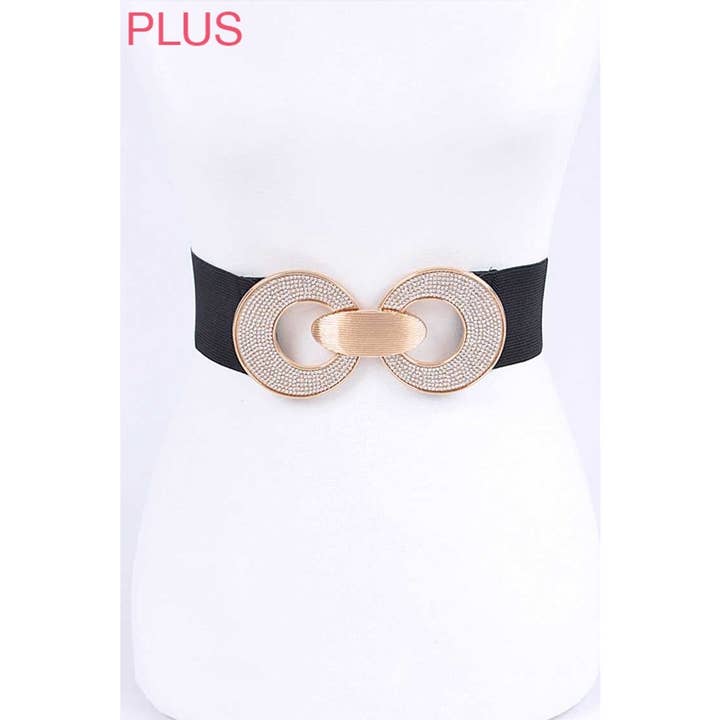 Paperdoll - Wholesale Belt - Women's - Plus Size Crystal Buckle Metallic Elastic Belt