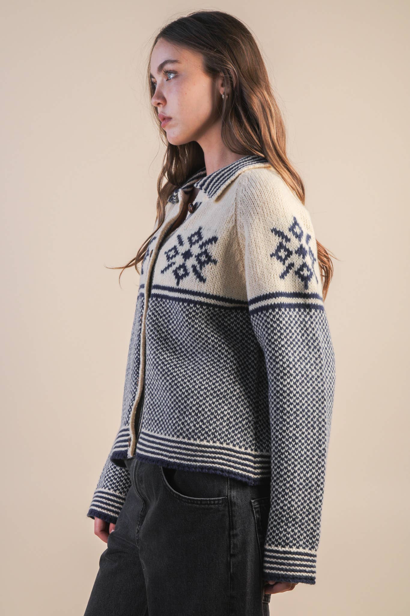 VERY J - Vendita all'ingrosso Cardigan - Donna - Cardigan Maglione a Maglia con Colletto Grafico 12W3511N15