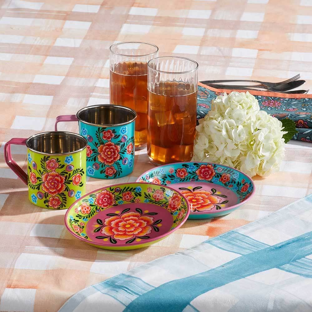 SERRV International - Wholesale Appetizer Serveware - Bright Kashmiri  Appetizer Plates - Set of 21