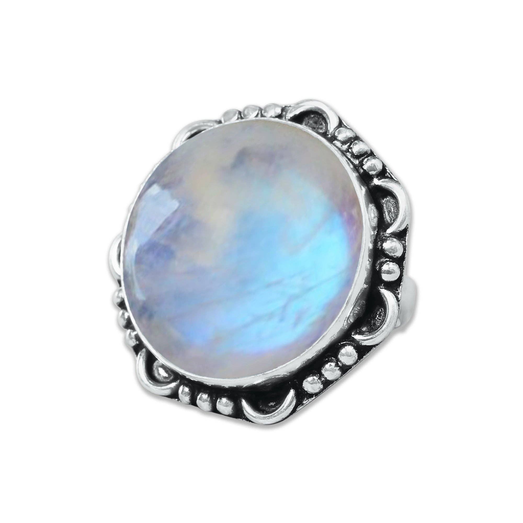 Handmade Jewels - Wholesale Cocktail/Statement Ring - Rainbow Moonstone AAA Rings – Silver-Plated, Handmade, Shimmering Blue (Made to Order)15
