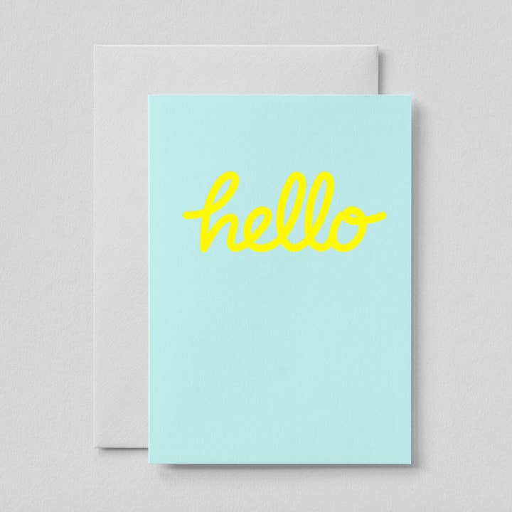 Hello - Neon Yellow On Aqua for wholesale by Jot Paper Co.