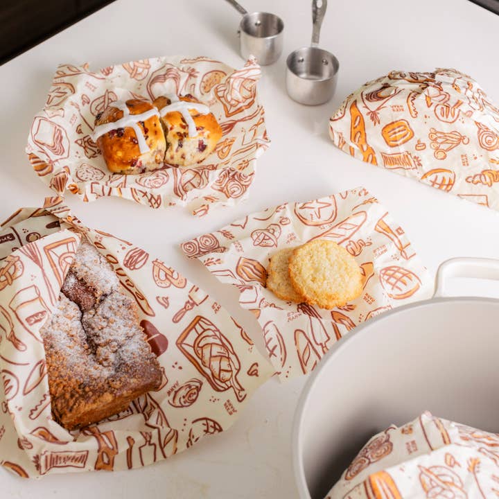 Bee's Wrap - Wholesale Food Storage Wrap/Bag - New! Bakery Lane - Assorted 3 Pack - Seasonal Print3
