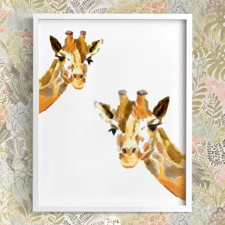 Giraffe Mom and Dad | Safari Animals Nursery Wall Art Print for wholesale by Triple Studio