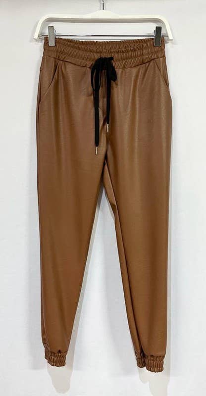 VENTI6 - Wholesale Pants - Women's - PU ELASTIC WAISTBAND ELASTIC ANKLE JOGGERS (97800-PU)13