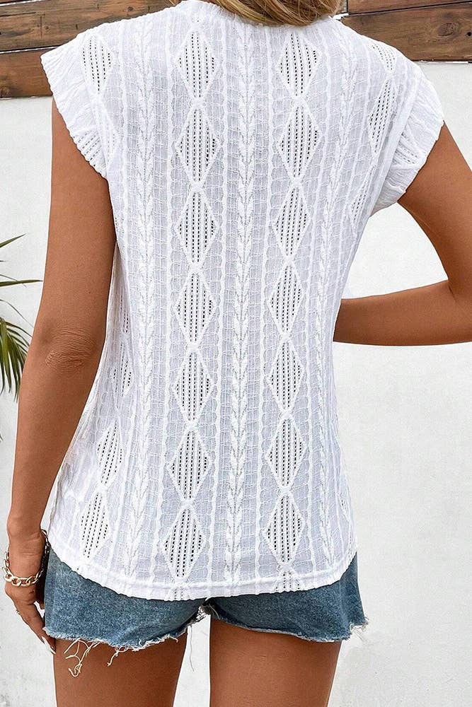 Comely Fashion - Wholesale Blouse - Women's - Solid Color Evelet Pleated Textured Summer Blouse5