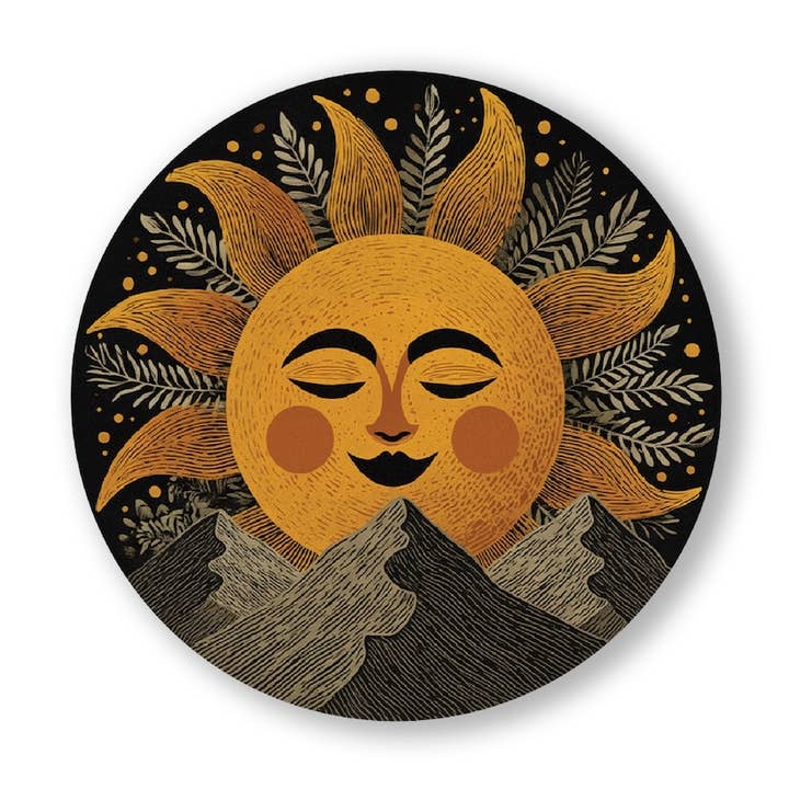 Mountain Sun Sticker - opvaskemaskinesikker folkelig botanisk decal for engroshandel hos Sticker Art