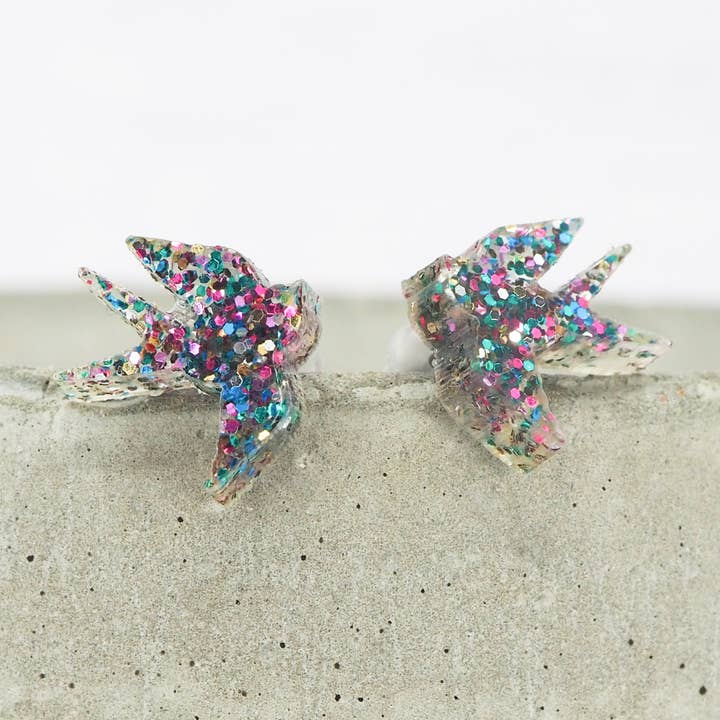 Mixed glitter swallow bird studs for wholesale by MadebyJenWren