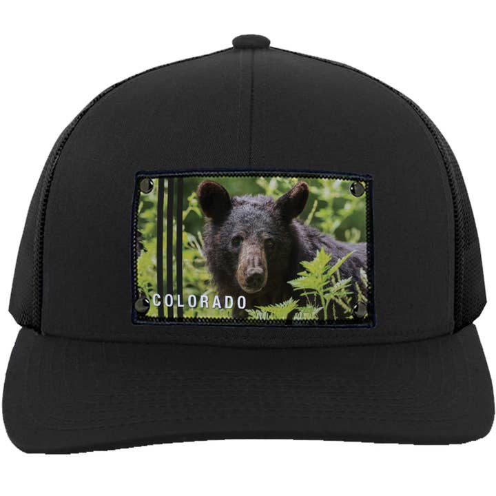 Colorado Rocky Mountain Black Bear on a YP6606 Black Hat for wholesale by Stryder Gear